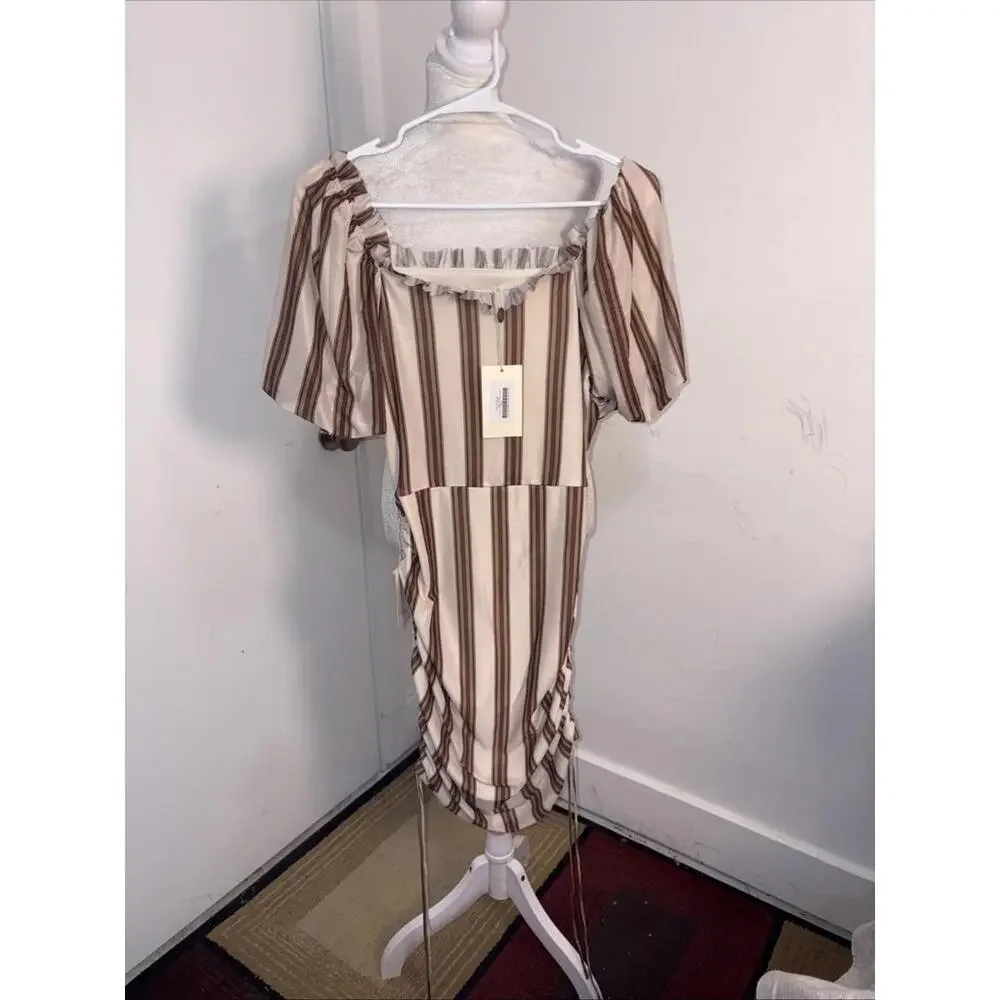 NWT Mia Joy Dress Rouched Sides‎ XS Stripes Short Bell Sleeves